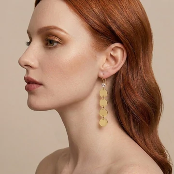 A modell az hegyikristály hosszú korong fülbevalót viseli