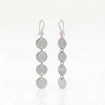 Rózsakvarc hosszú korong fülbevaló 