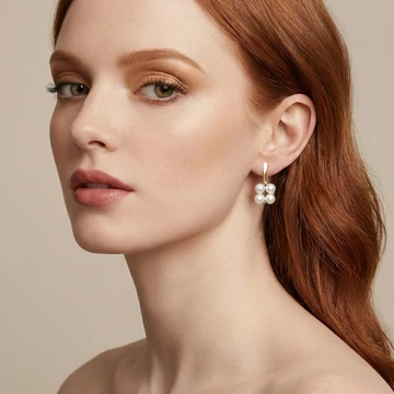 A modell a Quartet pearl tenyészett gyöngy fülbevalót viseli