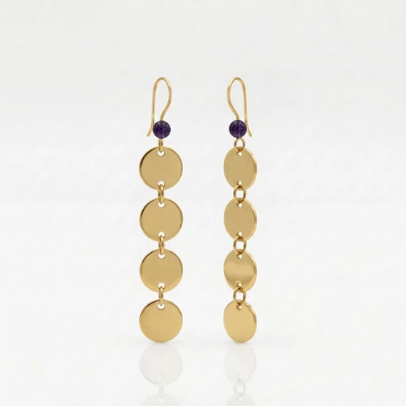 Ametiszt hosszú korong fülbevaló 