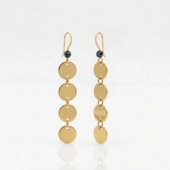 Hópehely obszidián hosszú korong fülbevaló 