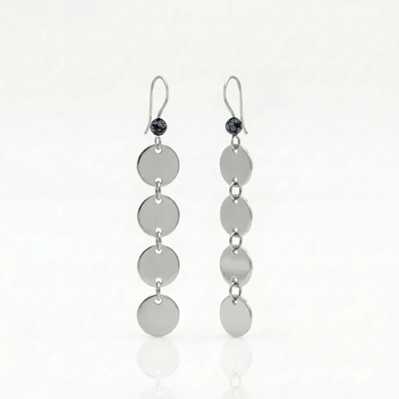 Hópehely obszidián hosszú korong fülbevaló 