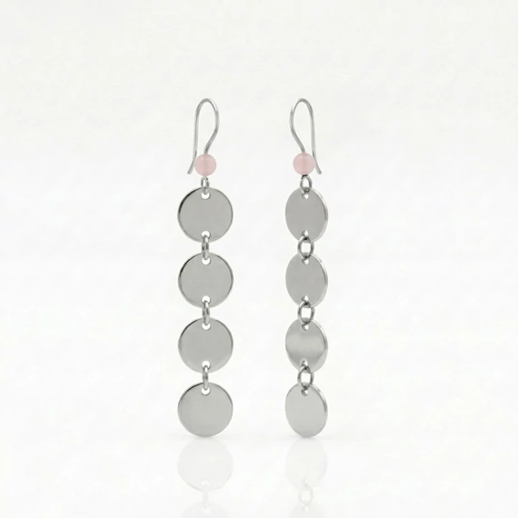 Rózsakvarc hosszú korong fülbevaló 