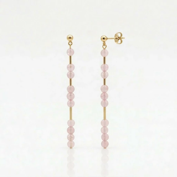 Line rózsakvarc hosszú fülbevaló